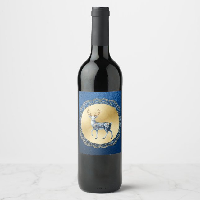 Elegant Gold and Blue Wine Label Vinflaska Etikett (Framsida)