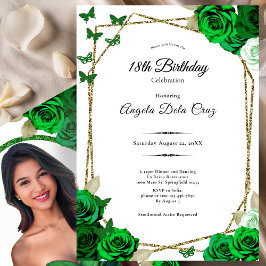 Elegant Gold and Green Rose 18th Birthday Debut  Inbjudningar