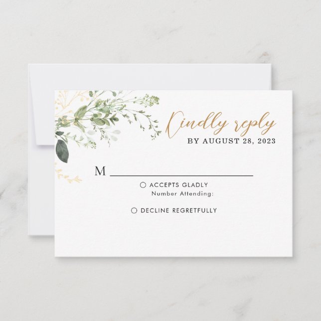 Elegant Gold and Greenery Eucalyptus Wedding  OSA Kort (Framsida)