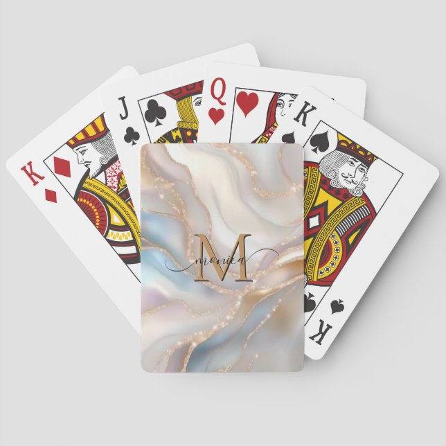 Elegant Gold and Nacre Monogram Name Personalized Casinokort (Baksidan)