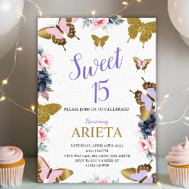 Elegant gold and pink butterfly birthday invitatio inbjudningar