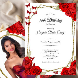 Elegant Gold and Red Roses 18th Birthday Debut Inbjudningar