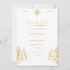 Elegant Gold and White Damask Spara Datumet