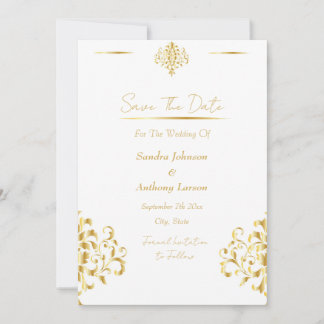 Elegant Gold and White Damask Spara Datumet