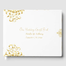 Elegant Gold and White Damask Wedding Guest Book