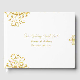 Elegant Gold and White Damask Wedding Guest Book Gästböcker