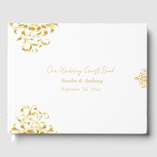 Elegant Gold and White Damask Wedding Guest Book Gästböcker