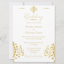 Elegant Gold and White Damask Wedding Invitation Inbjudningar