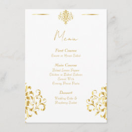 Elegant Gold and White Damask Wedding Menu Meny