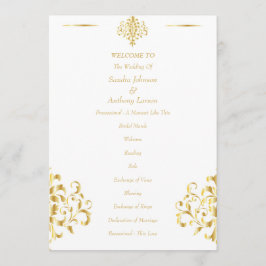 Elegant Gold and White Damask Wedding Program