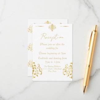 Elegant Gold and White Damask Wedding Reception Tilläggskort