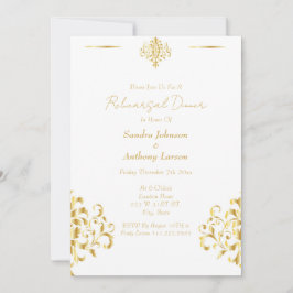 Elegant Gold and White Damask Wedding Rehearsal Inbjudningar
