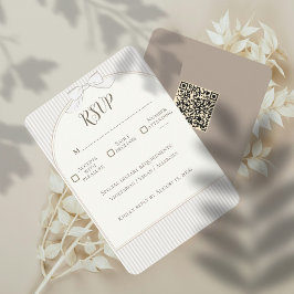 Elegant Gold Arch & Ribbon Bow Wedding RSVP Card  OSA Kort