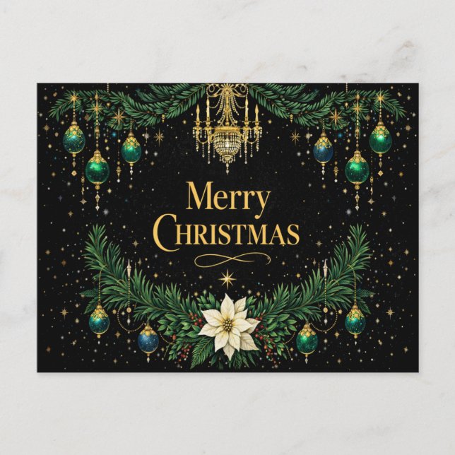 Elegant Gold Art Deco Chandelier Christmas  Helg Vykort (Framsida)