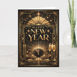 Elegant Gold Art Deco Happy New Year Helgkort