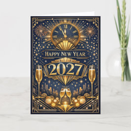 Elegant Gold Art Deco New Year Celebration Helgkort