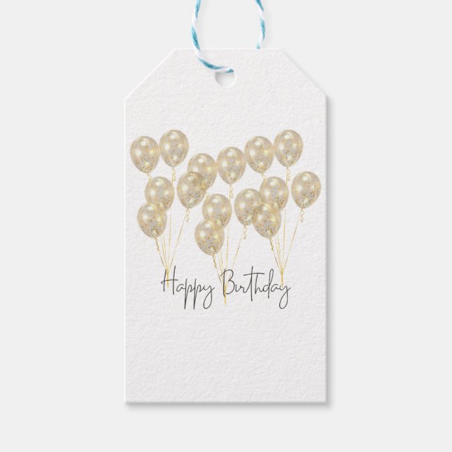 Elegant Gold Balloon Happy Birthday Presentetikett (Framsidan)