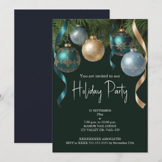 Elegant Gold Baubles Christmas Tree Party Inbjudningar