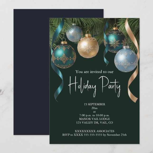 Elegant Gold Baubles Christmas Tree Party  Inbjudningar (Fram/baksida)