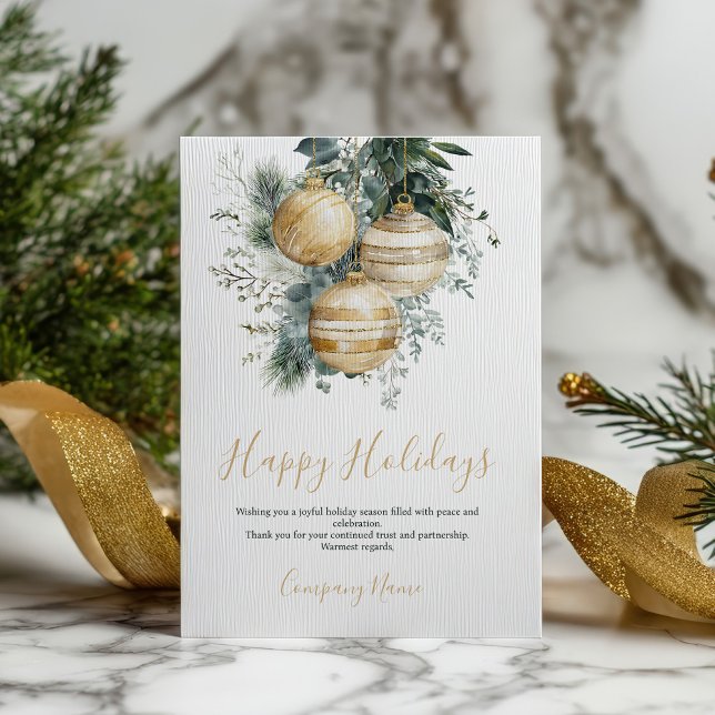 Elegant Gold Baubles Greenery Corporate Christmas Julkort (Elegant Gold Baubles Greenery Corporate Christmas Holiday Card)