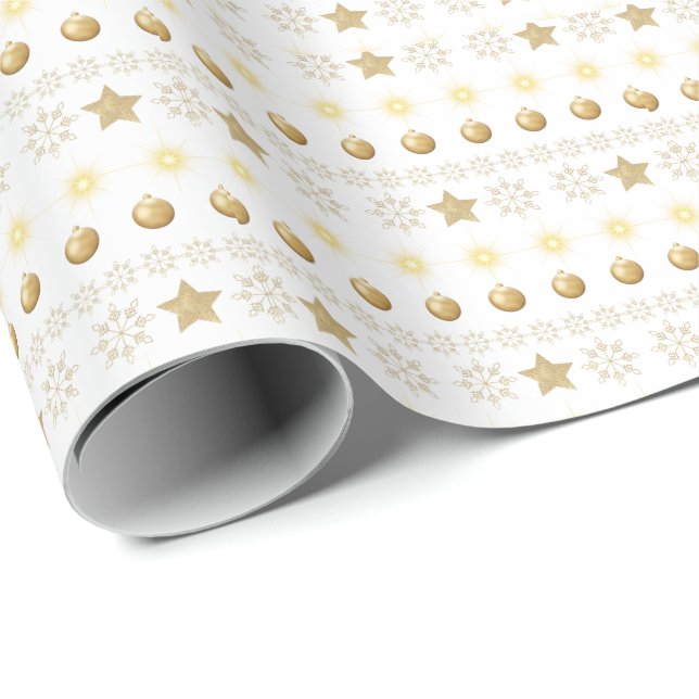 Elegant Gold Baubles & Stars Luxury Christmas Presentpapper (Rullad Hörn)
