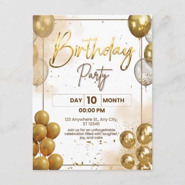 Elegant Gold Birthday Party Invitation Enclosure Tilläggskort (Framsida)