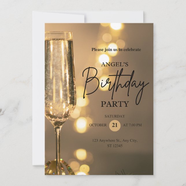 Elegant Gold Black Birthday Invitation Spara Datumet (Framsida)