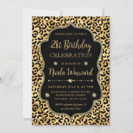 Elegant Gold & Black Leopard Print Birthday Party Inbjudningar