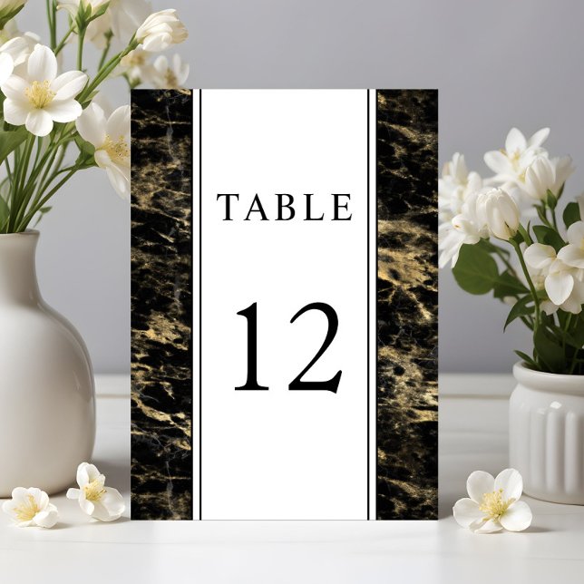 Elegant Gold Black Marble Wedding Bordsnummer (Elegant Gold Black Marble Wedding Table Number)