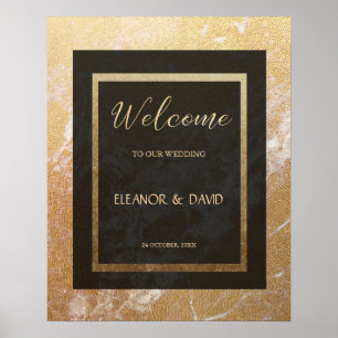 Elegant gold black marble welcome wedding script poster