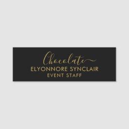 Elegant Gold Black Minimal Chocolate Event Staff  Namnbricka