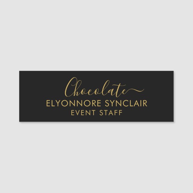 Elegant Gold Black Minimal Chocolate Event Staff  Namnbricka (Framsida)