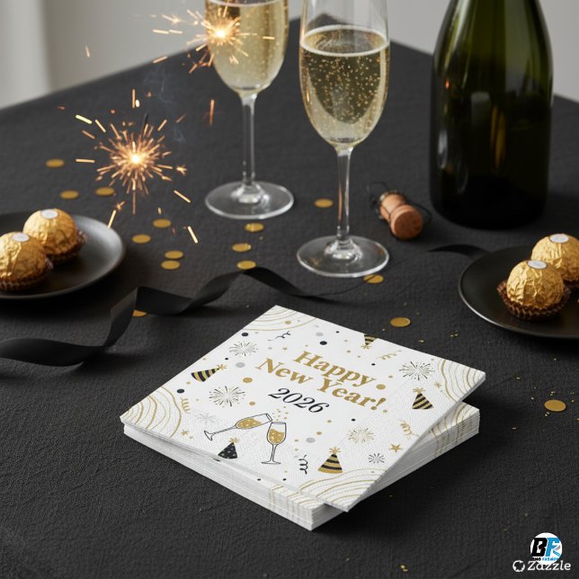 Elegant Gold & Black New Year ,Customizable  Pappersservett (#happynewyear)