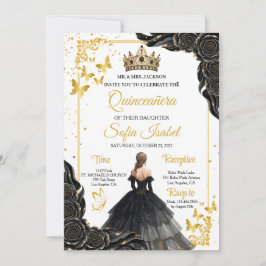 Elegant Gold Black Royal Quinceañera Invite Inbjudningar