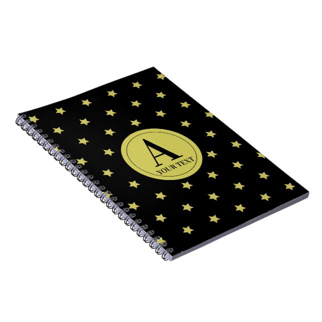 Elegant Gold & Black Star Pattern Monogram Anteckningsbok (Högra Sidan)