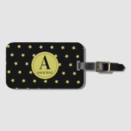 Elegant Gold & Black Star Pattern Monogram Bagagebricka