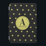 Elegant Gold & Black Star Pattern Monogram iPad Mini Skydd<br><div class="desc">This design features a bold and luxurious pattern of shimmering gold stars set against a rich black background,  creating a striking contrast. The elegant monogram detail adds a personalized touch,  blending classic sophistication with modern celestial style. Perfect for making a refined,  high-impact statement.</div>