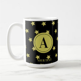 Elegant Gold & Black Star Pattern Monogram Kaffemugg