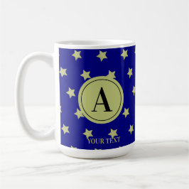 Elegant Gold & Black Star Pattern Monogram Kaffemugg