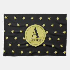 Elegant Gold & Black Star Pattern Monogram Kökshandduk