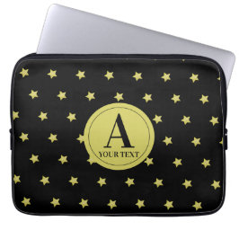 Elegant Gold & Black Star Pattern Monogram Laptop Fodral