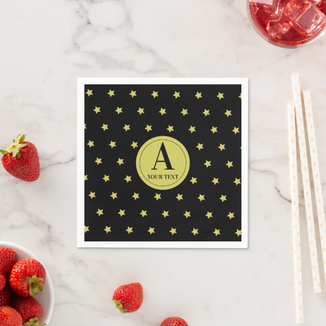Elegant Gold & Black Star Pattern Monogram Pappersservett (Insitu)