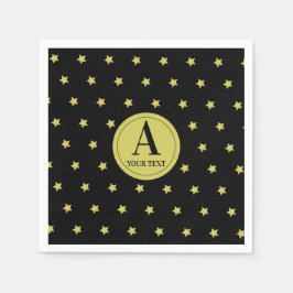 Elegant Gold & Black Star Pattern Monogram Pappersservett