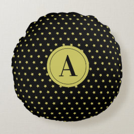 Elegant Gold & Black Star Pattern Monogram Rund Kudde