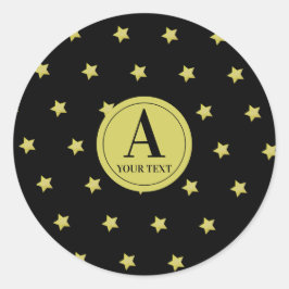 Elegant Gold & Black Star Pattern Monogram Runt Klistermärke
