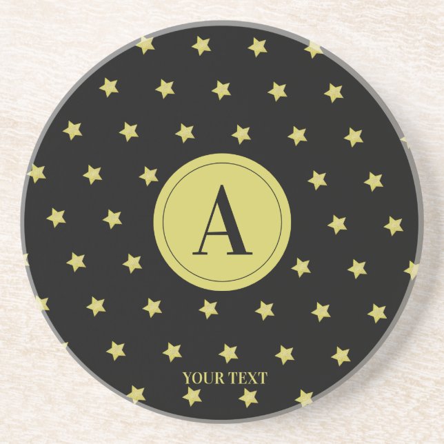 Elegant Gold & Black Star Pattern Monogram Underlägg (Framsidan)