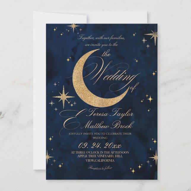 Elegant Gold & Blue Celestial Wedding  Inbjudningar (Framsida)