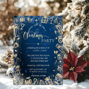 Elegant Gold Blue Companys julfest Inbjudningar