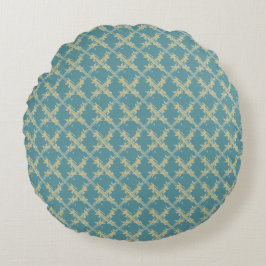 Elegant,Gold Blue Lattice Pattern Rund Kudde