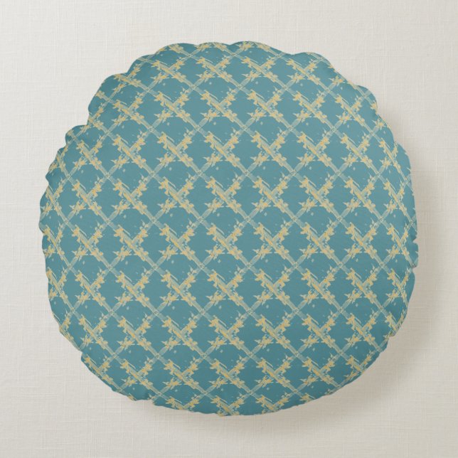 Elegant,Gold Blue Lattice Pattern Rund Kudde (Framsidan)
